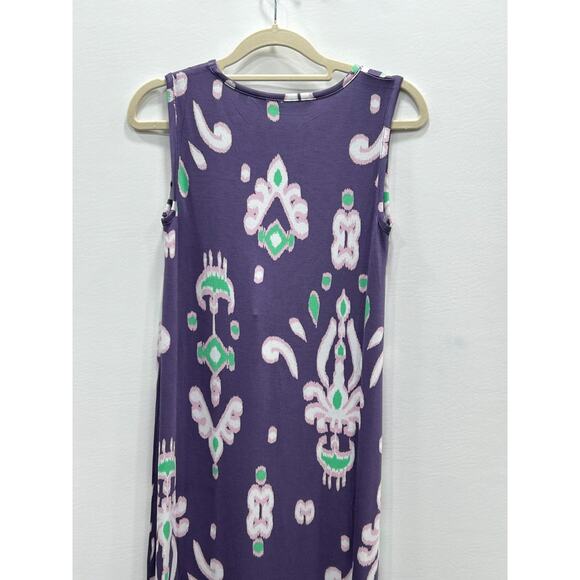Colleen Lopez Womens Purple Abstract Wide Strap Sleeveless Maxi Dress Size XXS - Picture 5 of 9